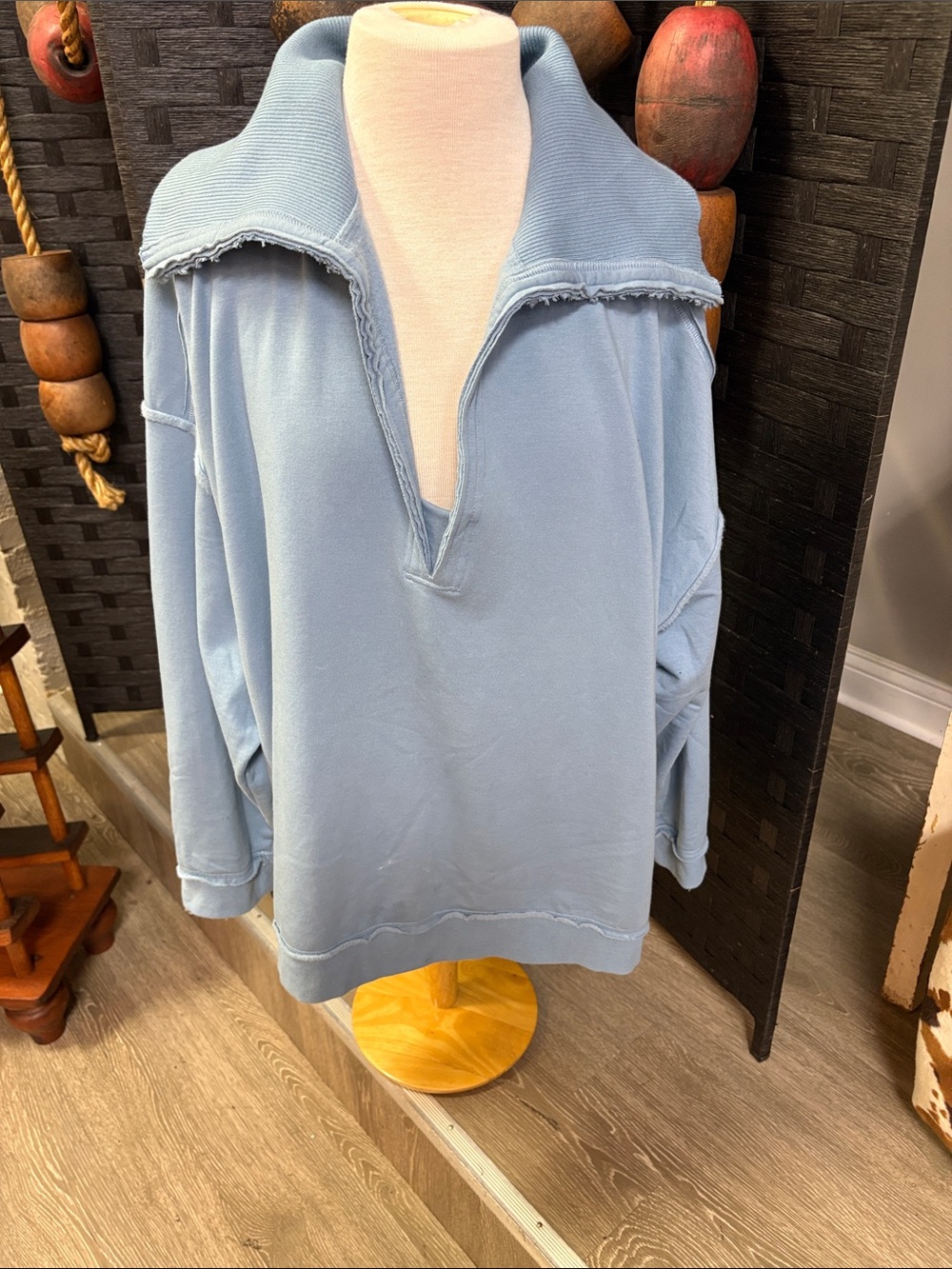 torrid Light Blue Raw-Edge V-Neck Pullover